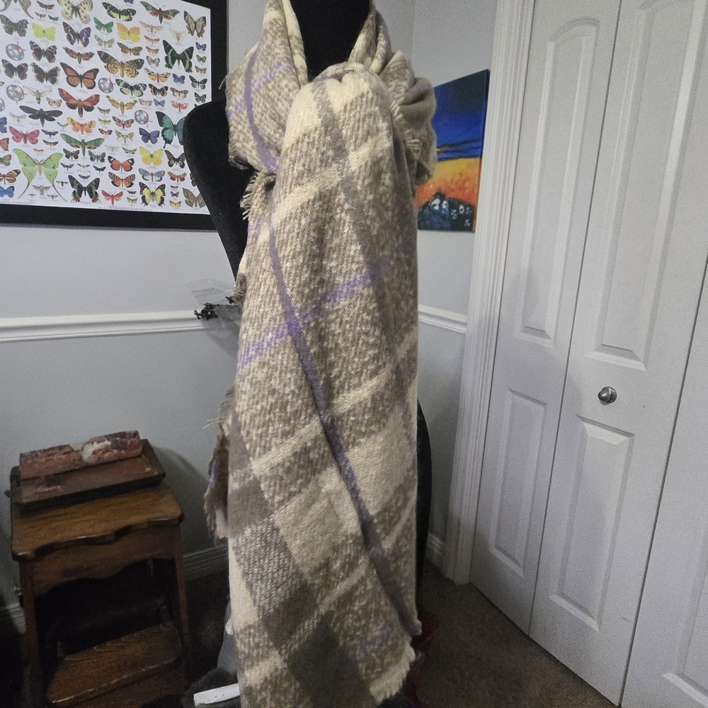 Ralph Lauren Cream and Purple Plaid Scarf
